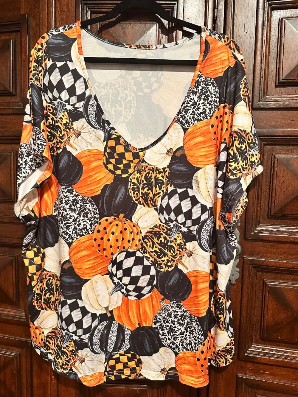 4XL PUMPKINS Fall Halloween Autumn Festival blouse top silky MacKenzie like 3X